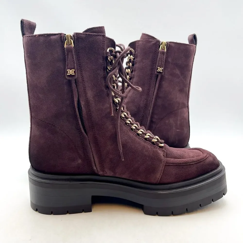 Sam Edelman Womens Lovrin Platform Combat Boots Size 8 Red Burgundy Suede NWOB